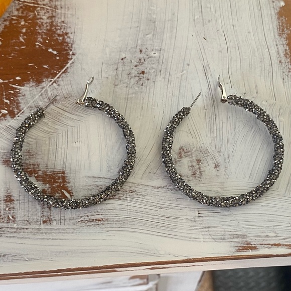 Black Sparkle Hoop Earrings - Picture 3 of 5